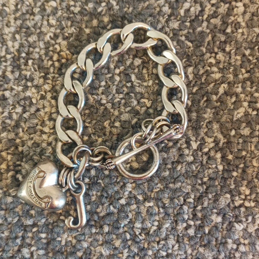 Juicy Couture silver tone charm bracelet J and hear charm